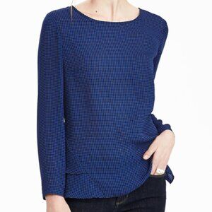Banana Republic Flounce shirt Marina Blue gingham blouse Sz M